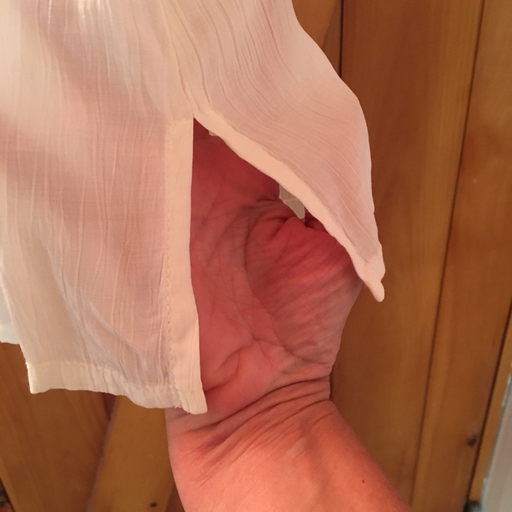 FLAX Linen, white, sheer, short-sleeved tunic top - Picture 6 of 9